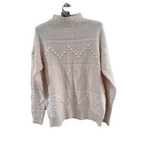 Pink Clover Cable knit Sweater Womens Small Ivory Mock Neck Pullover Fisherman
